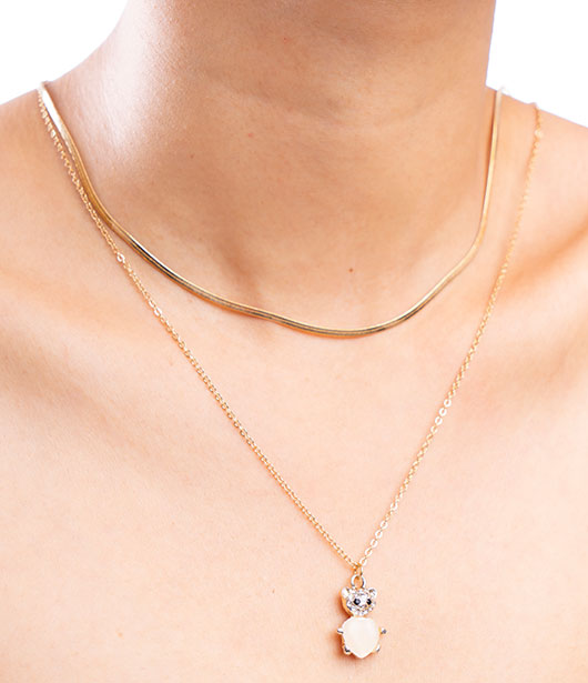 Gold-Plated Cat Charm Layered Necklace