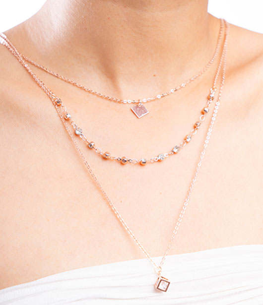 Rose Gold Cube Pendant Layered Necklace