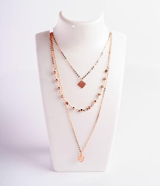 Rose Gold Cube Pendant Layered Necklace