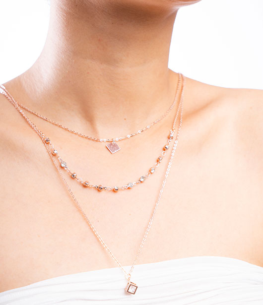 Rose Gold Cube Pendant Layered Necklace