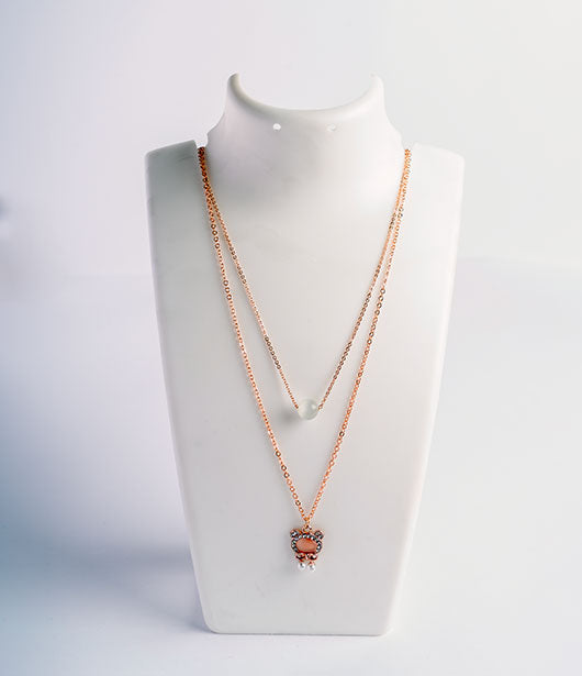 Rose Gold Double-Layered Bear Pendant Necklace