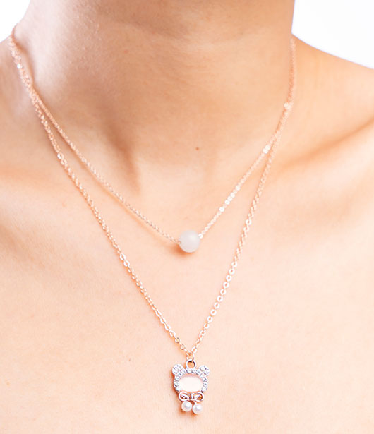 Rose Gold Double-Layered Bear Pendant Necklace