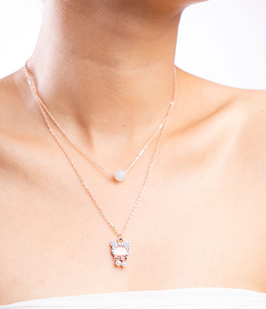 Rose Gold Double-Layered Bear Pendant Necklace