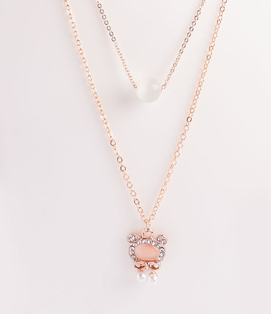 Rose Gold Double-Layered Bear Pendant Necklace