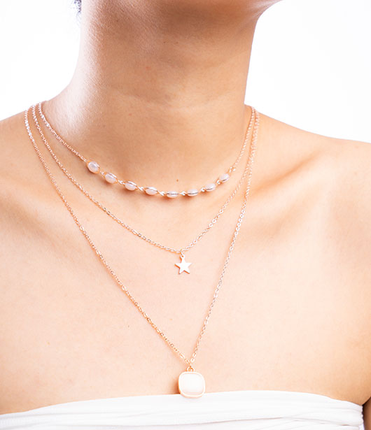 Rose Gold Triple-Layered Star and Circle Necklace