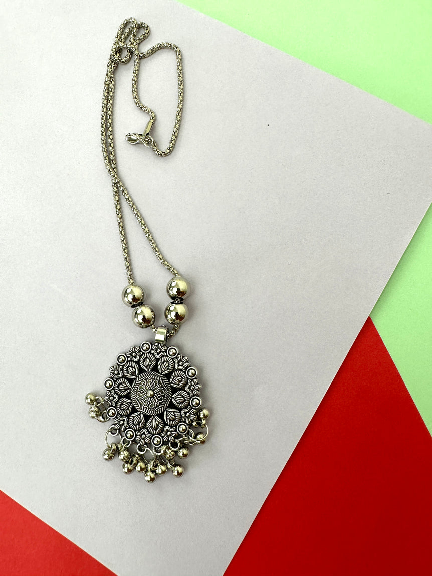 Intricate Oxidised Silver Pendant Necklace