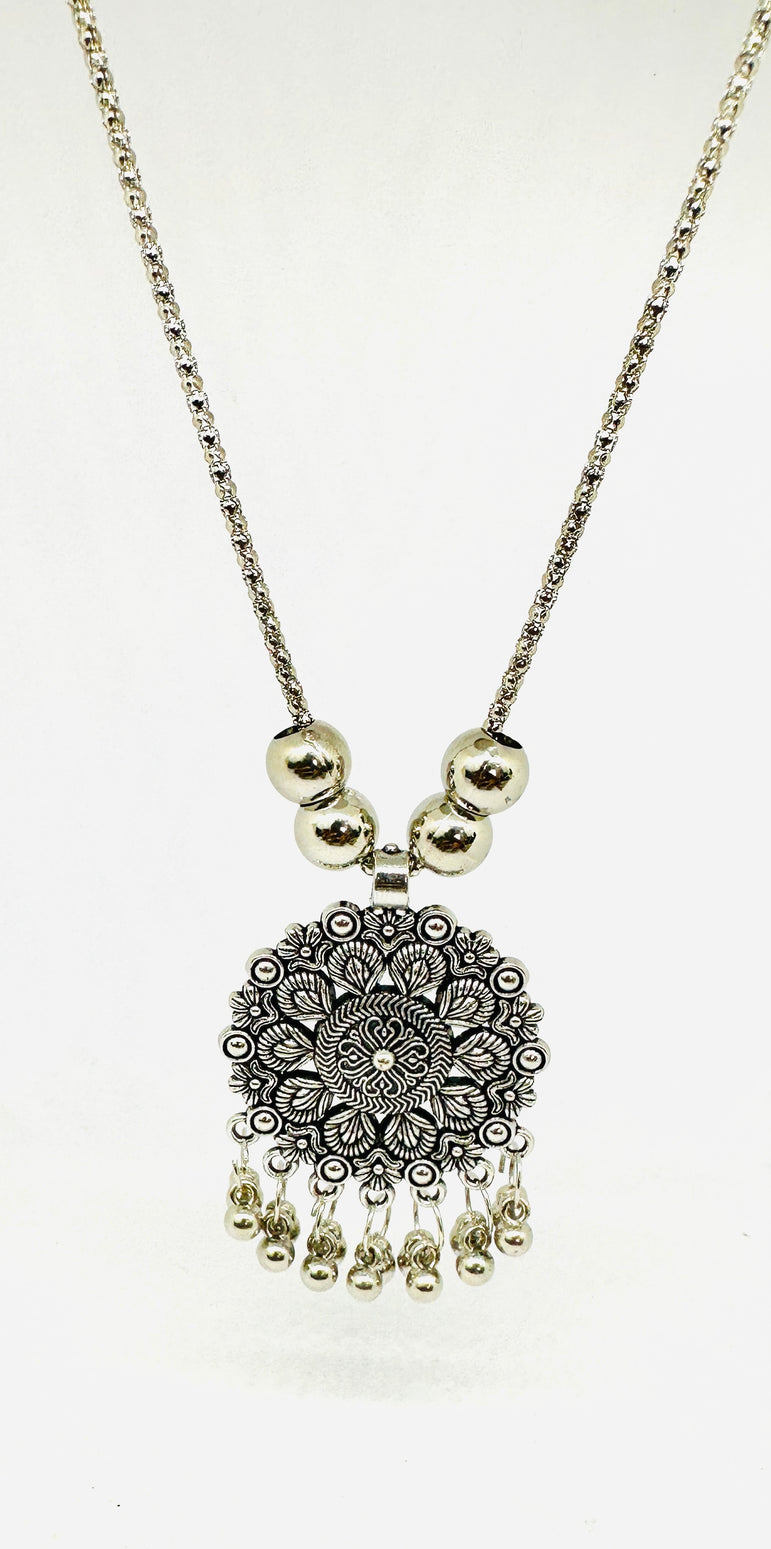 Intricate Oxidised Silver Pendant Necklace