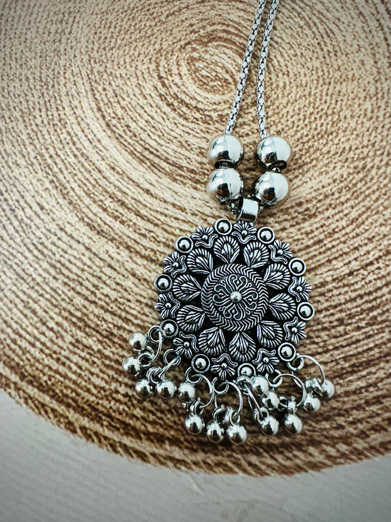 Intricate Oxidised Silver Pendant Necklace