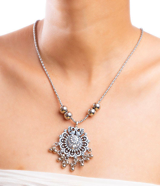 Silver Filigree Statement Pendant Necklace