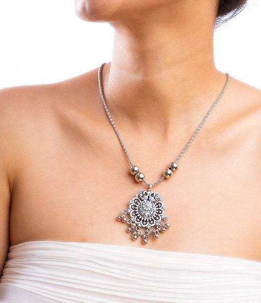 Silver Filigree Statement Pendant Necklace