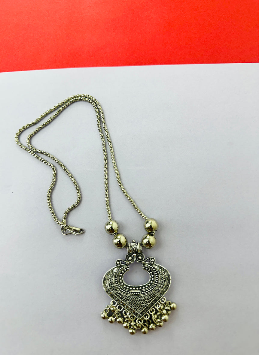 Traditional Oxidised Silver Pendant Necklace - Heritage Motif