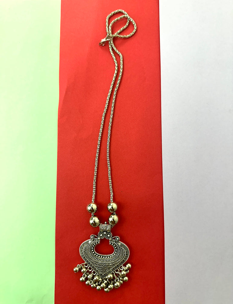 Traditional Oxidised Silver Pendant Necklace - Heritage Motif