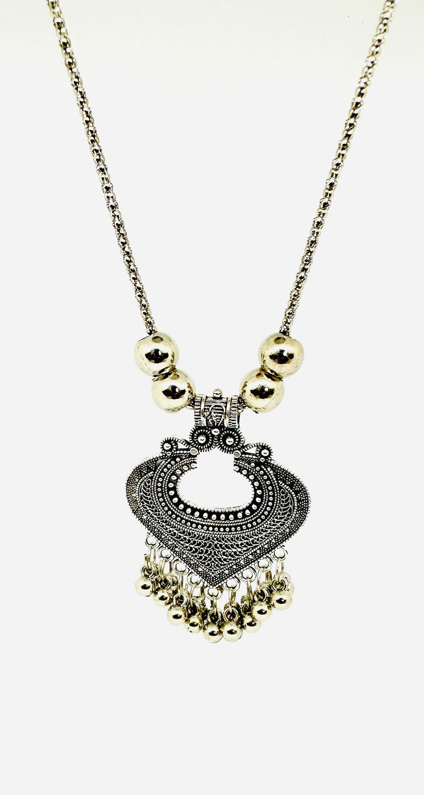 Traditional Oxidised Silver Pendant Necklace - Heritage Motif