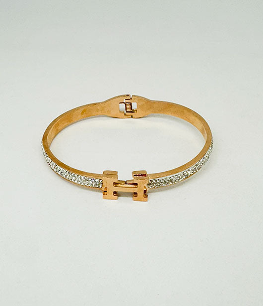 Stainless Steel Crystal-Studded H Bangle