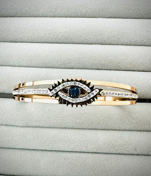 Rose Gold Evil Eye Crystal Bangle