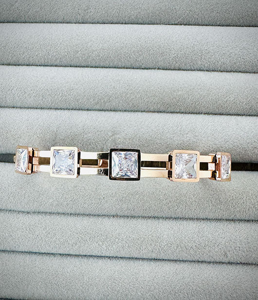 Rose Gold Square Crystal Accent Bangle