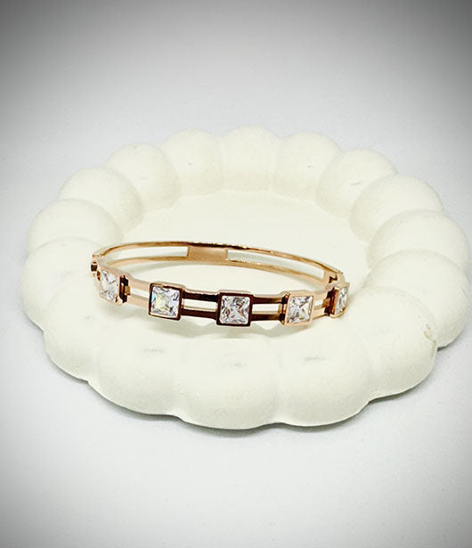 Rose Gold Square Crystal Accent Bangle