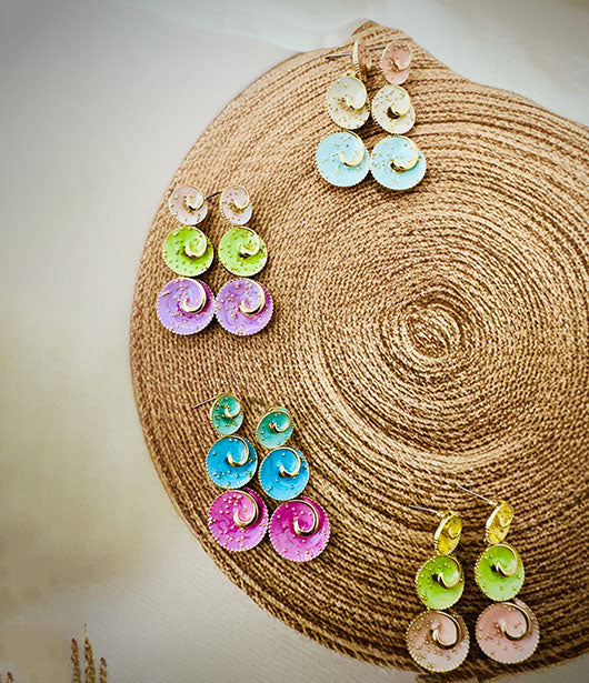 Vibrant Swirl Dangle Earrings  Set  [ PAIR OF 4 ]