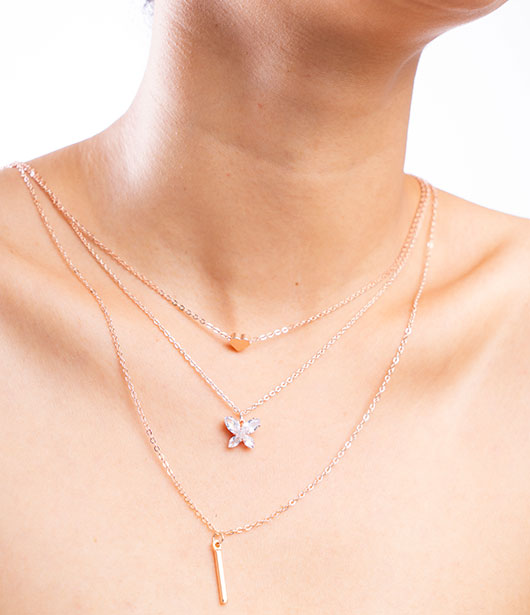 Rose Gold Layered Butterfly Necklace