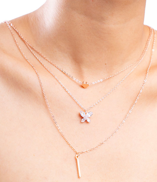 Rose Gold Layered Butterfly Necklace