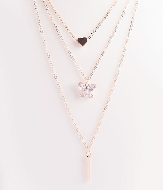 Rose Gold Layered Butterfly Necklace