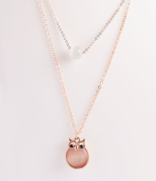 Rose Gold Double Layer Owl Necklace