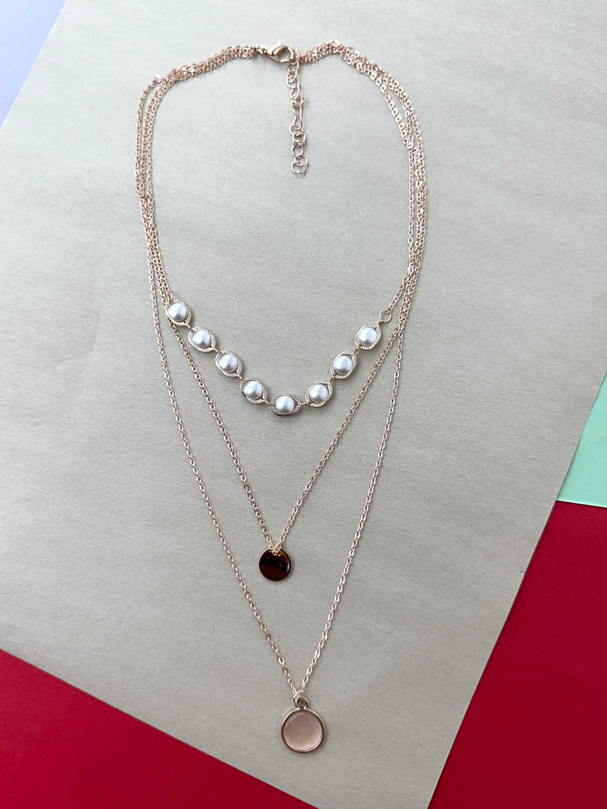 Triple-Layered Pendant Necklace with Pearl Accents