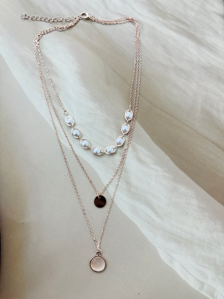 Triple-Layered Pendant Necklace with Pearl Accents