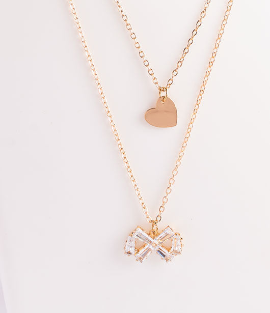 Double-Layer Heart and Bow Necklace