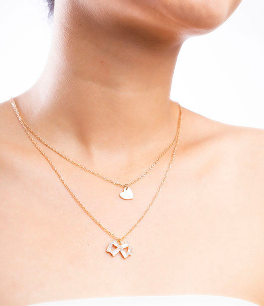 Double-Layer Heart and Bow Necklace