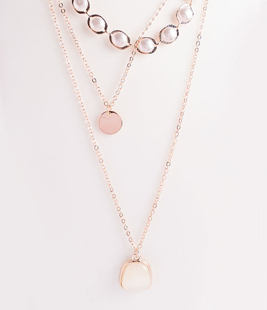 Triple-Layer Rose Gold Pearl Necklace