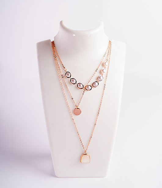 Triple-Layer Rose Gold Pearl Necklace