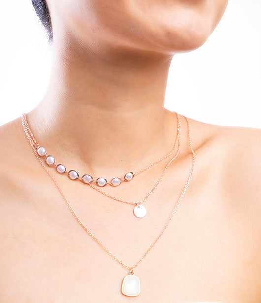 Triple-Layer Rose Gold Pearl Necklace