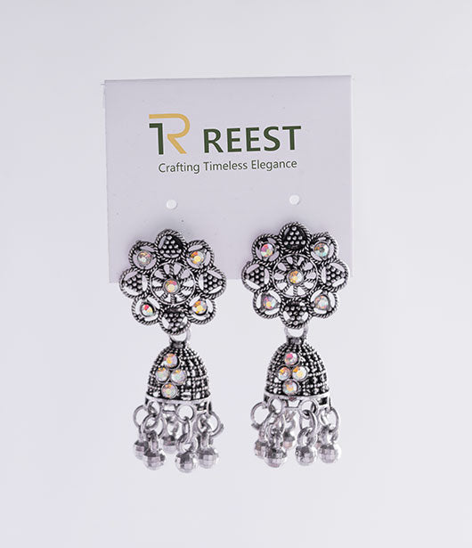 Floral Jhumka Earrings with Crystal Accents