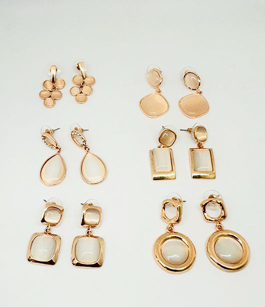 Rose Gold Geometric Dangle Earrings Set [ PAIR OF 6 ]