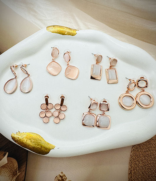 Rose Gold Geometric Dangle Earrings Set [ PAIR OF 6 ]