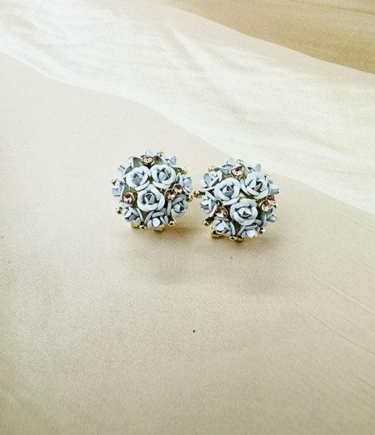 Floral Bouquet Stud Earrings with Crystal Accents