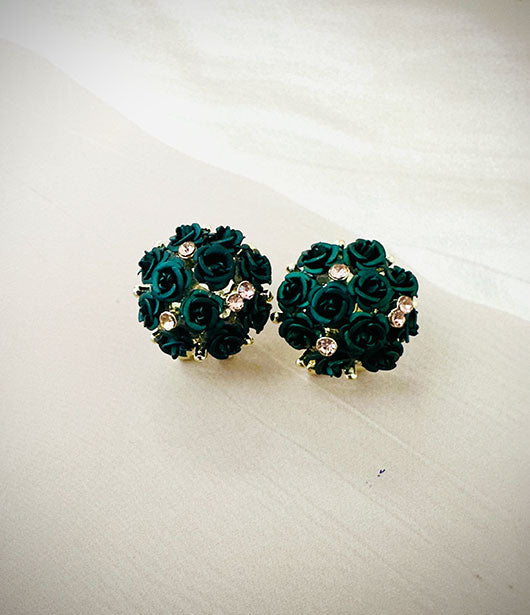 Floral Bouquet Stud Earrings with Crystal Accents