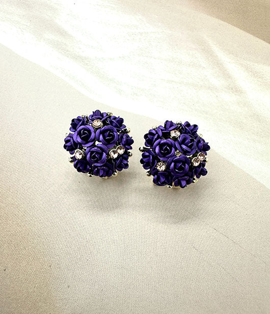 Floral Bouquet Stud Earrings with Crystal Accents