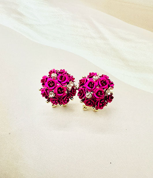 Floral Bouquet Stud Earrings with Crystal Accents