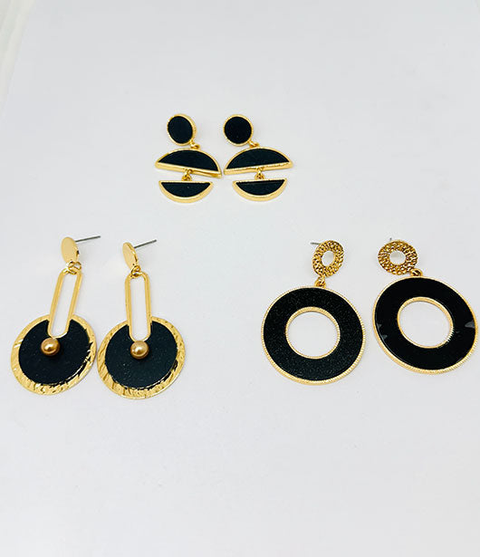 Black and Gold Geometric Earring Set  [PAIR OF 3]