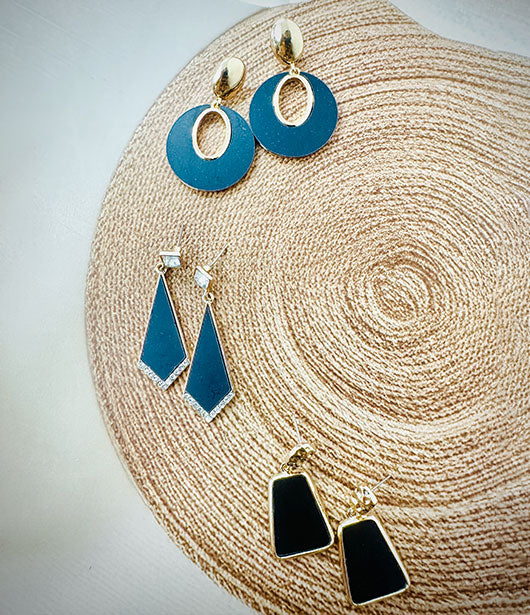 Black & Gold Statement Earring Set  [ PAIR OF 3 ]