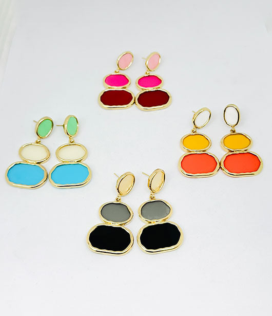 Elegant Multi-Color Oval Drop Earrings [PAIR OF 4 ]