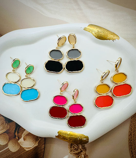 Elegant Multi-Color Oval Drop Earrings [PAIR OF 4 ]