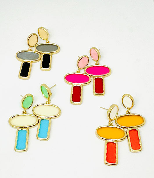 Dual-Tone Drop Earrings Set  [ PAIR OF 4 ]