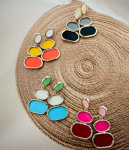 Elegant Multi-Color Oval Drop Earrings [PAIR OF 4 ]