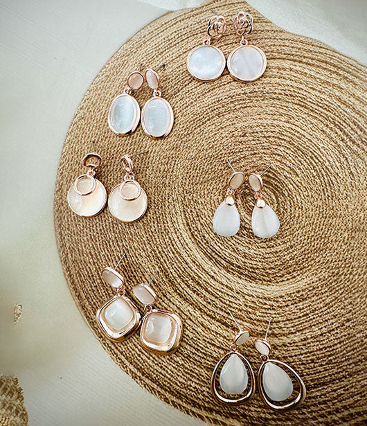 Elegant Gold and White Dangle Earring Set [PAIR OF 6 ]