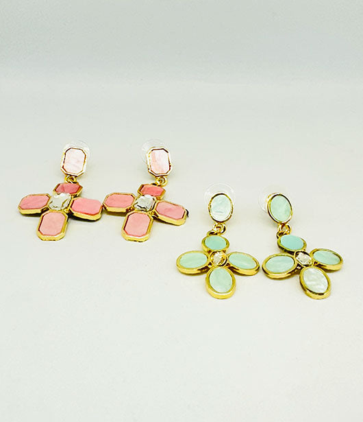 Pastel Floral Drop Earrings  [ PAIR OF 2 ]