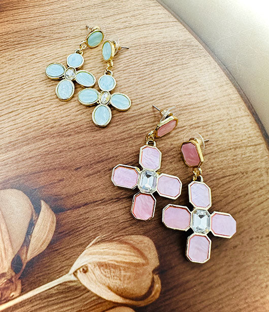 Pastel Floral Drop Earrings  [ PAIR OF 2 ]