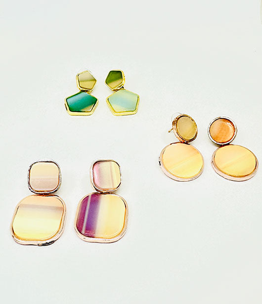 Iridescent Geometric Stud Earrings [ PAIR OF 3 ]